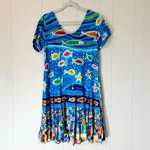 Jams World Vintage Hattie Dress Hawaii Tropical Island Fish Short Sleeve Small